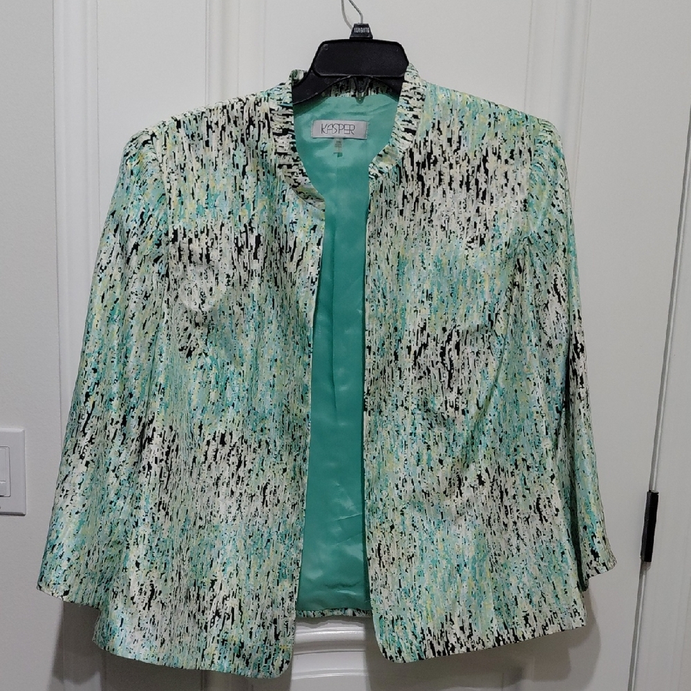 Kasper Green and Black Blazer with Open Front Design